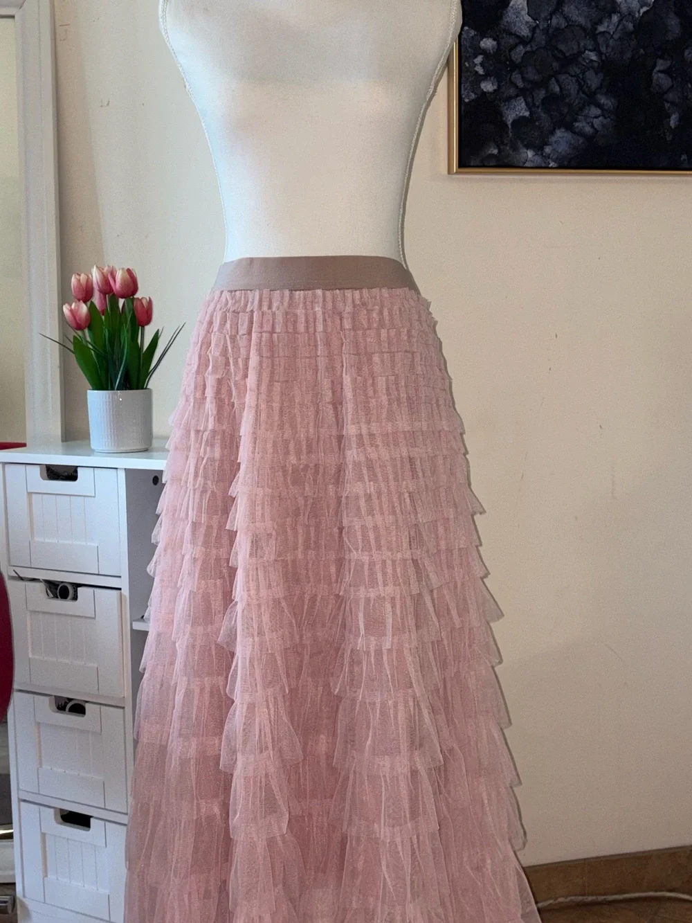 Studio West Dusty Pink Layered Tulle Maxi Skirt - Picture 2 of 3